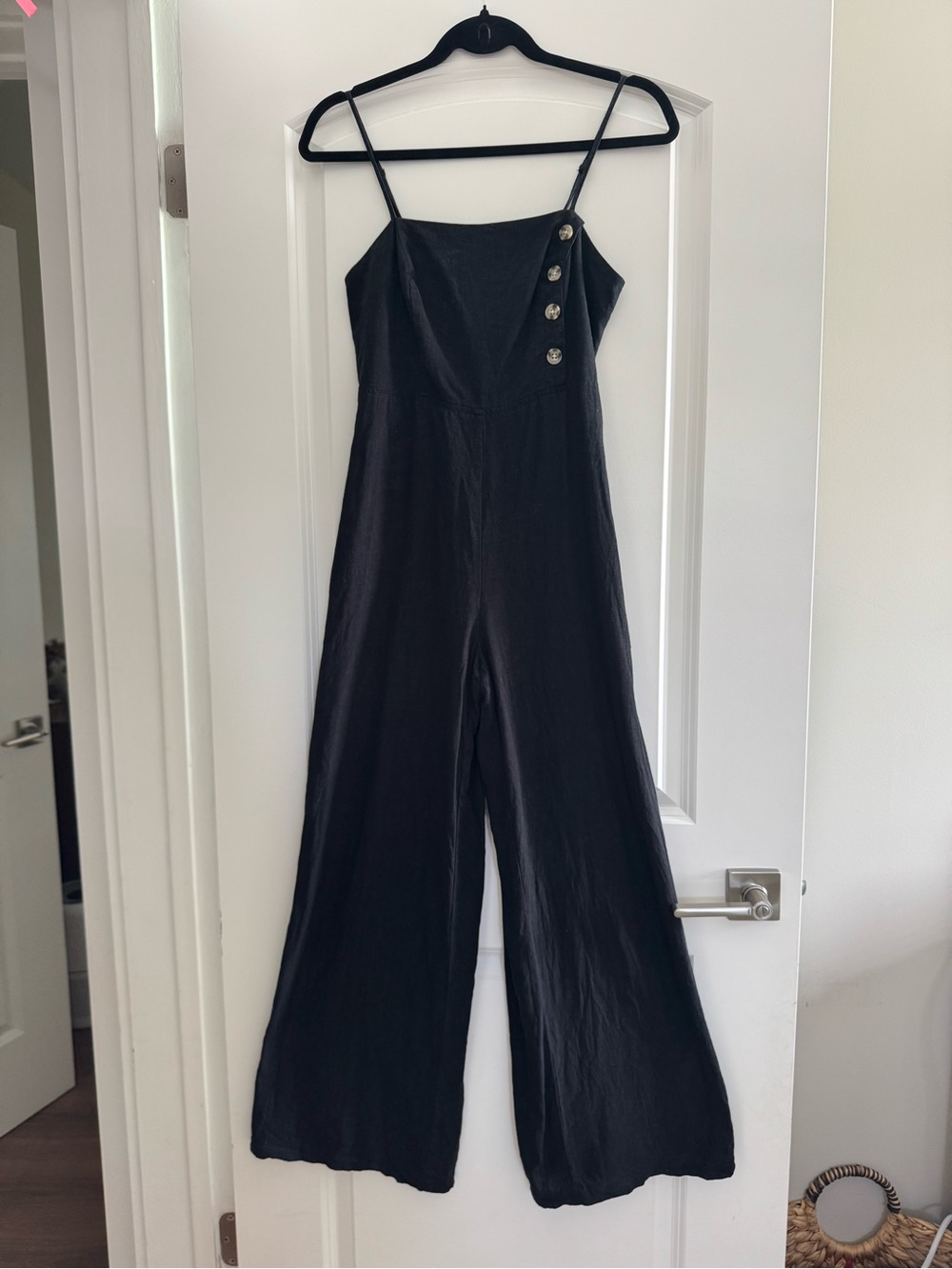 Urban Outfitters Black Wide-Leg Linen-Blend Jumpsuit - Picture 2 of 8